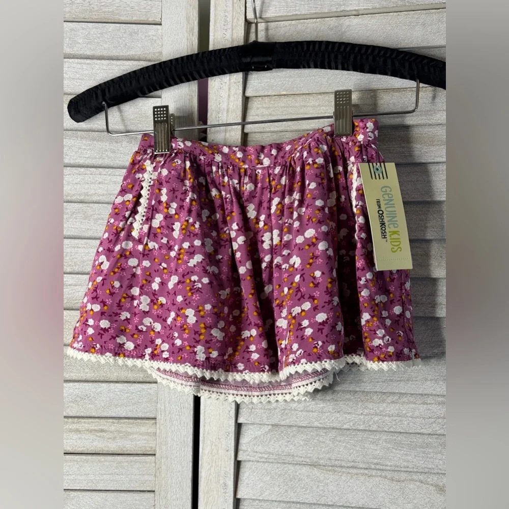 OshKosh B’gosh Purple Floral Skater Skirt Girls 2T NWT Cotton Lace Hem Coastal